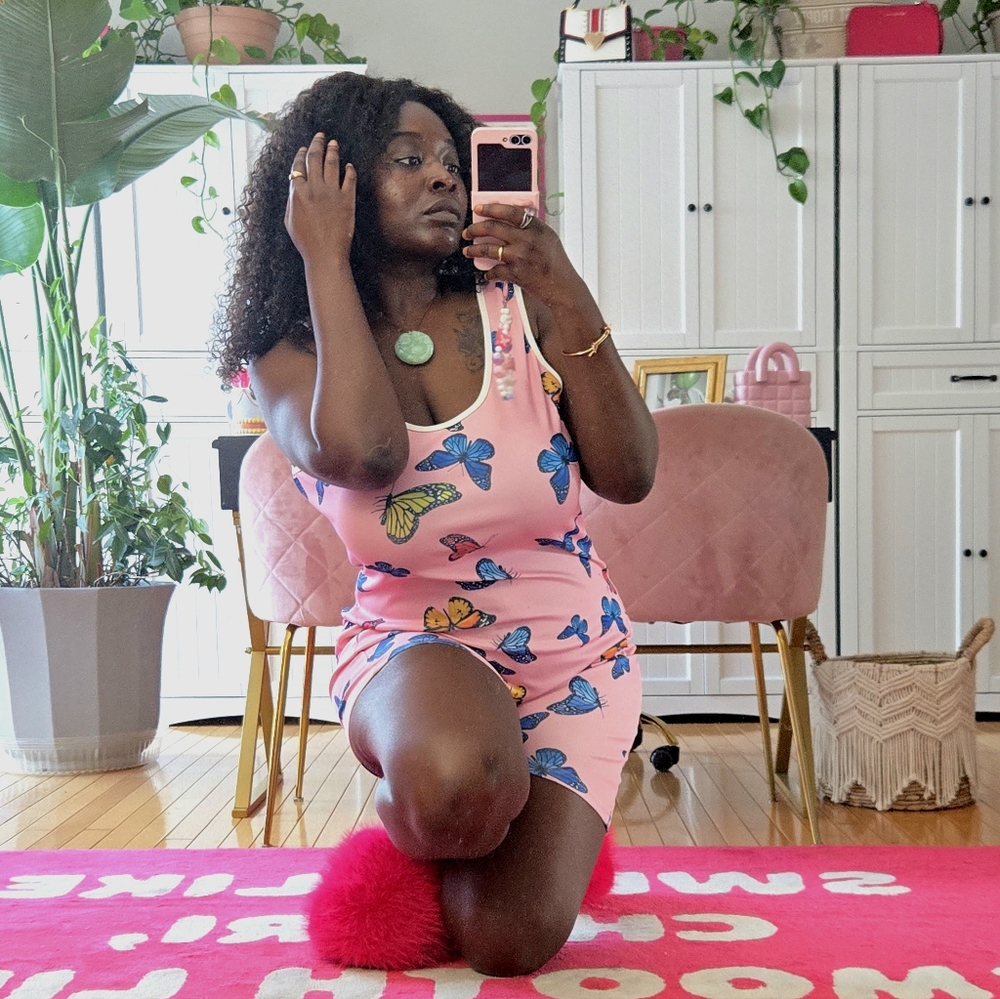 Pink Butterfly Print Romper